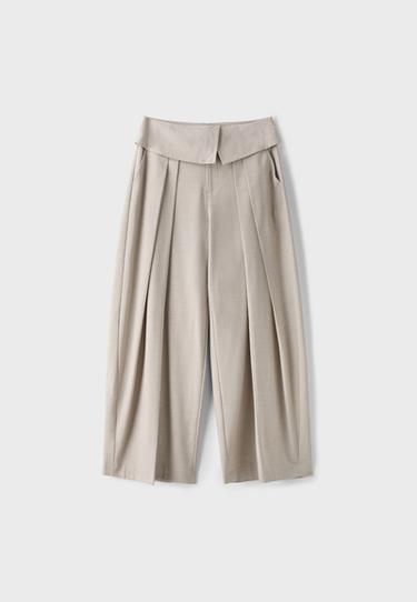 Turn-up waist smart trousers — Beige 7