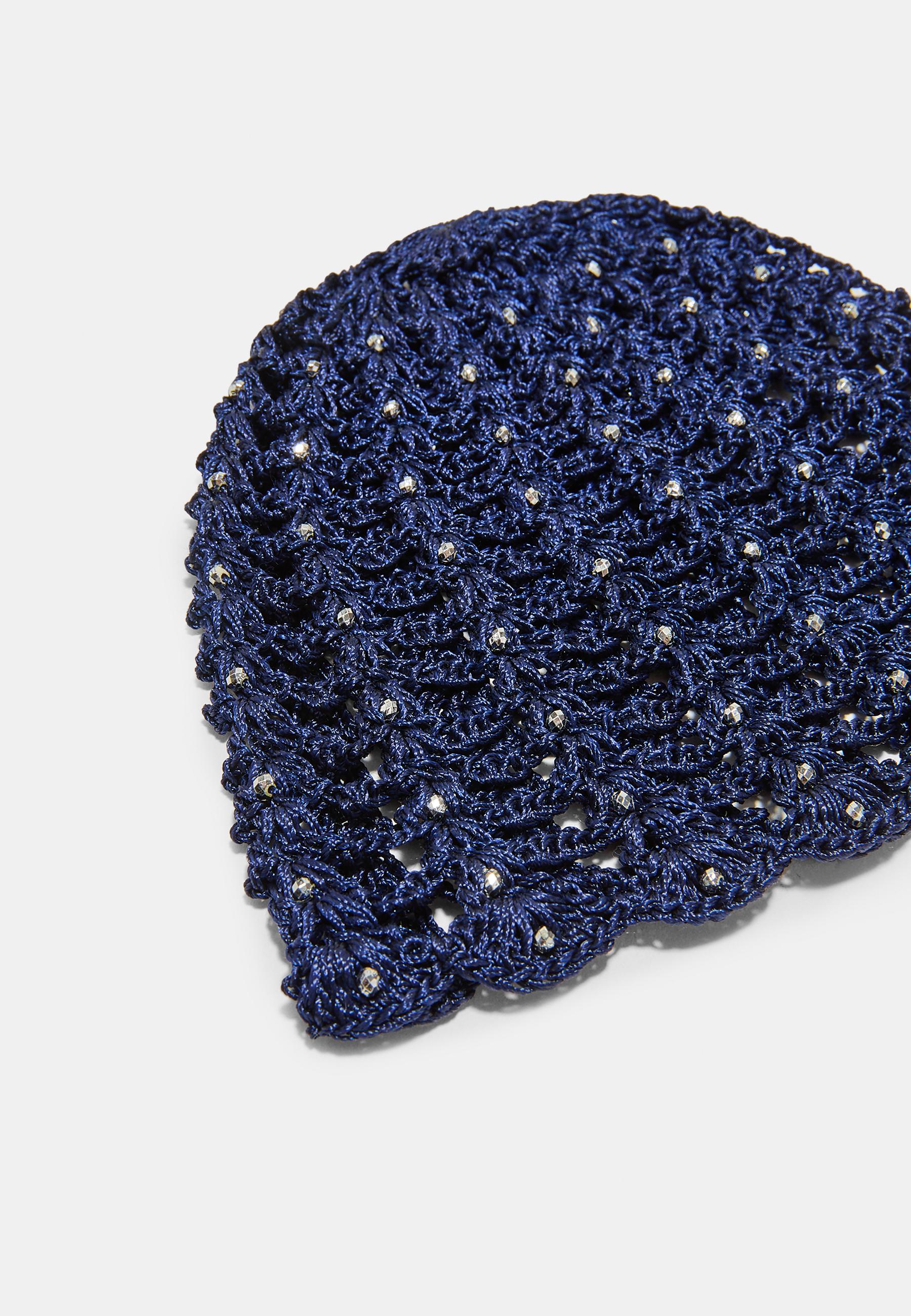 Crochet cap with rhinestones — Navy blue