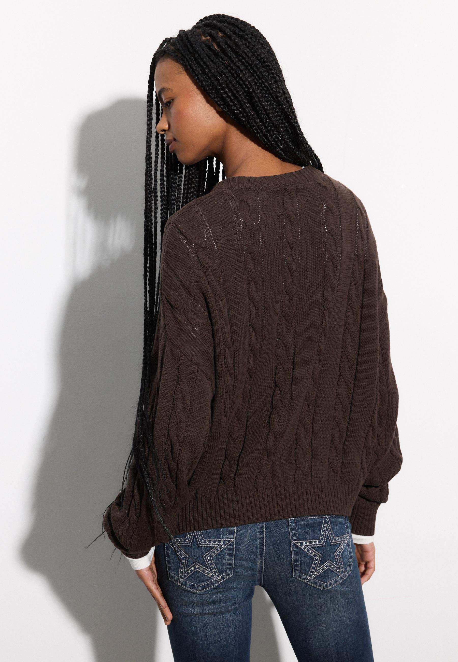 Button-up cable knit cardigan — Brown