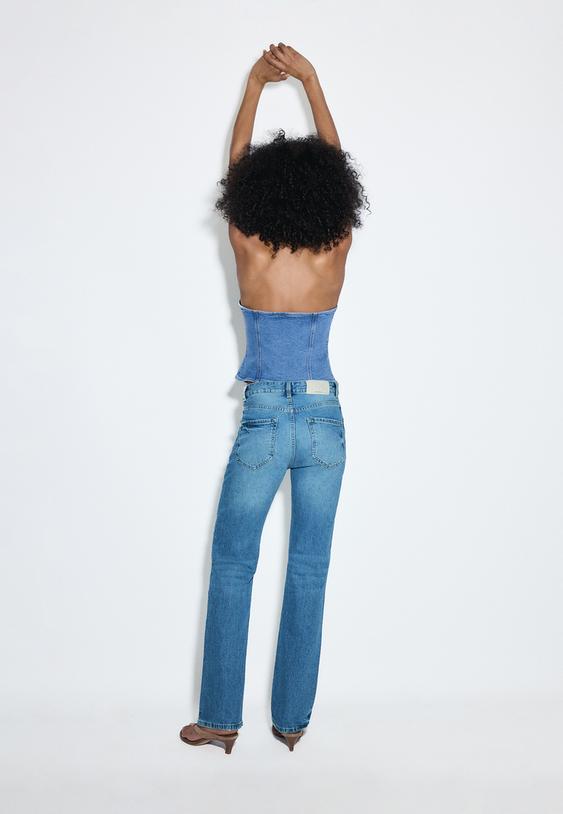 Stradivarius D98 Straight-Leg Jeans Medium Blue Denim 8