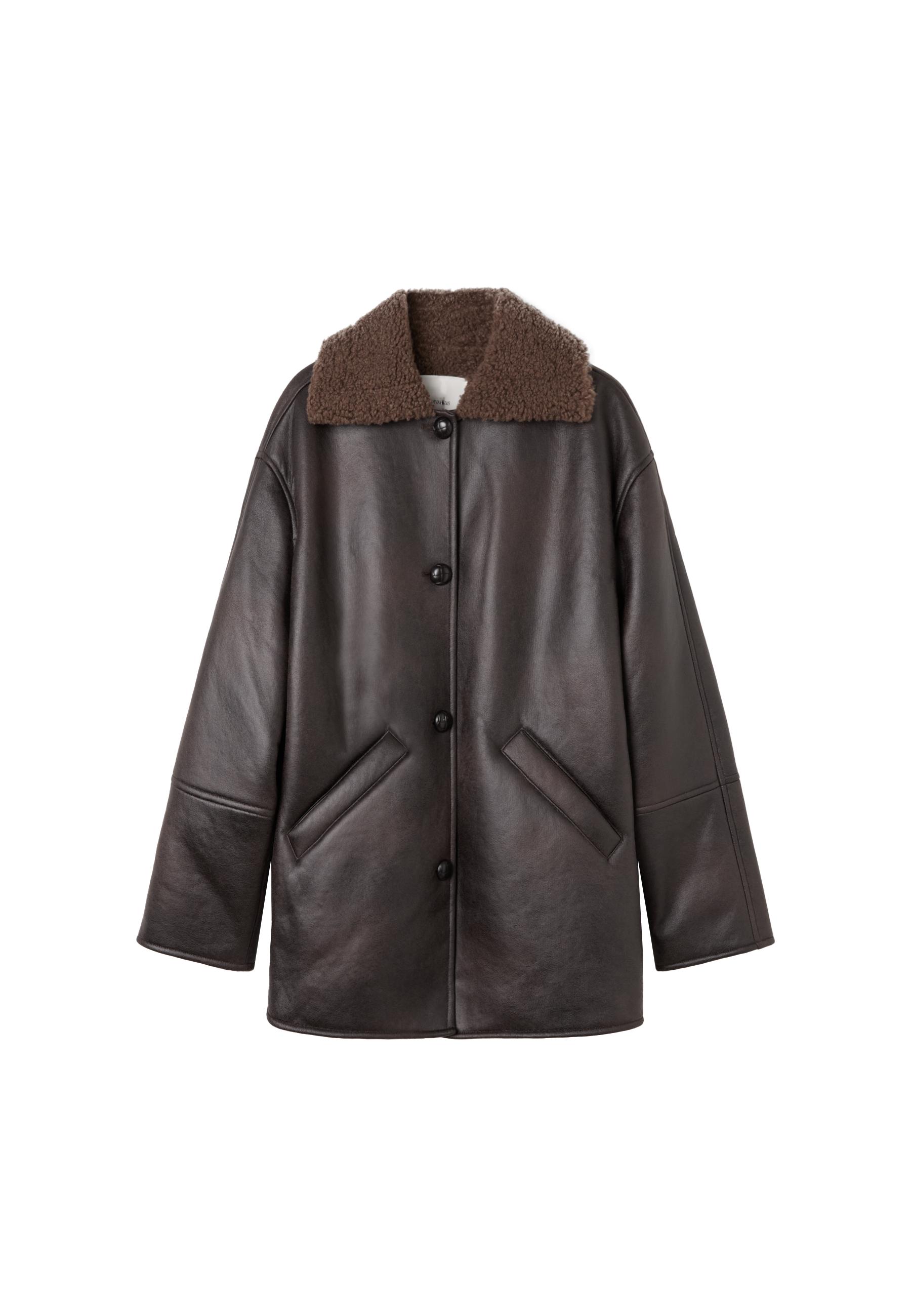 Oversize double-faced button-up jacket — Brown