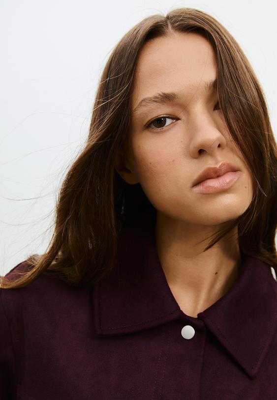 Stradivarius Τζάκετ Με Όψη Σουέντ Γκρενά M