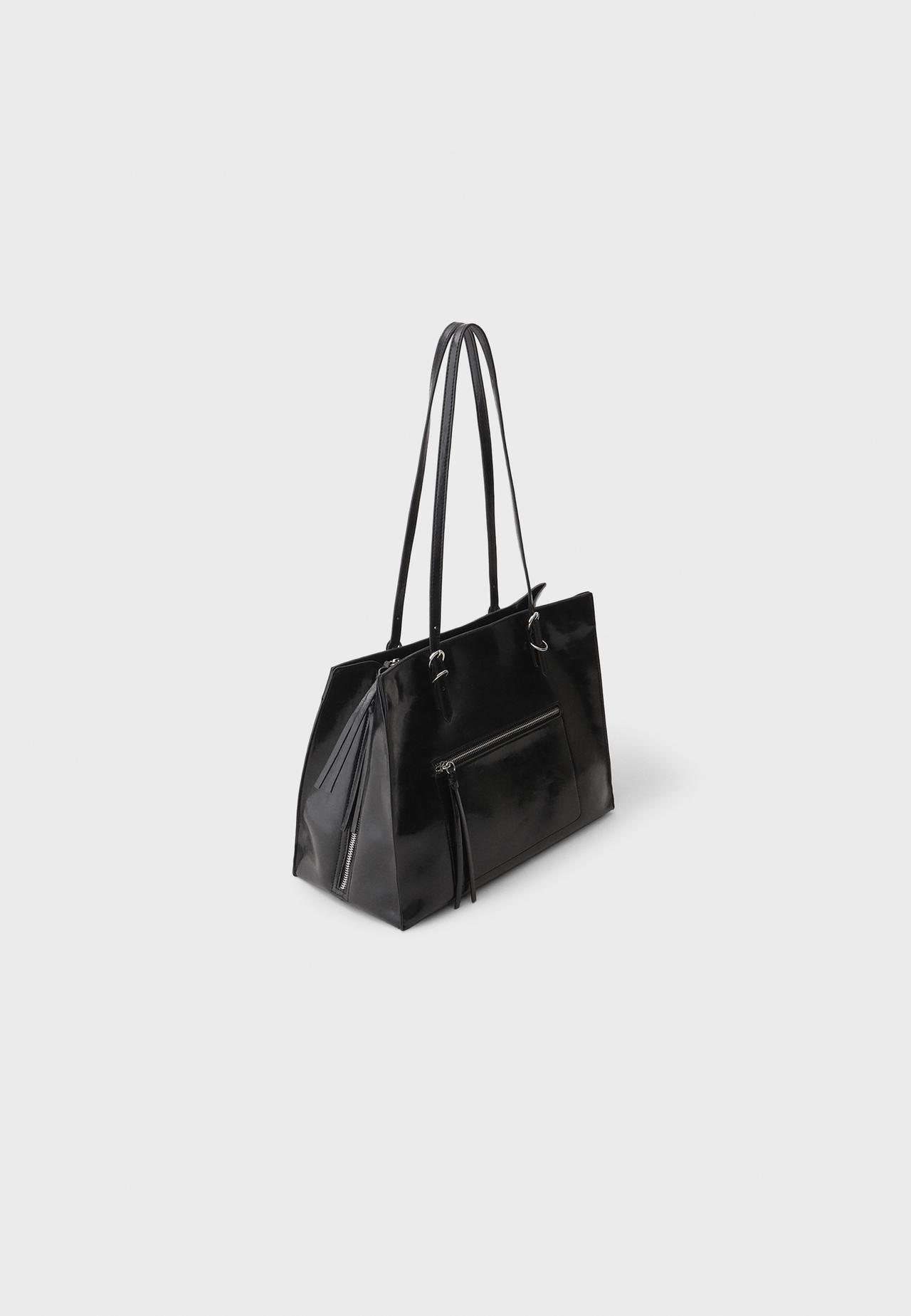 Leather effect shopper bag with zips — Black