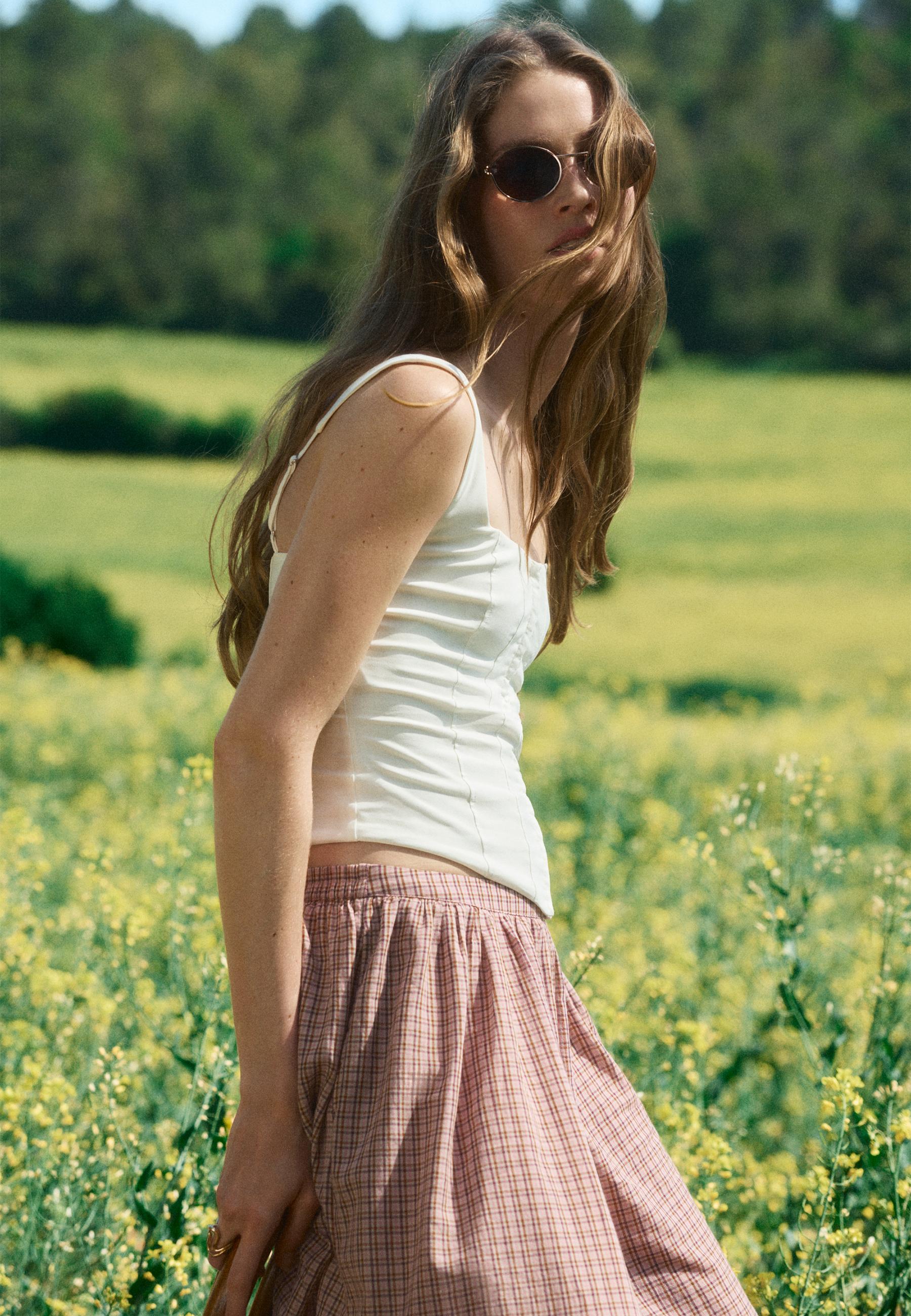 Volume check trousers — Pastel pink