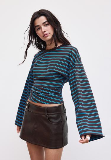 Leather effect hammer-waist mini skirt — Brown 1