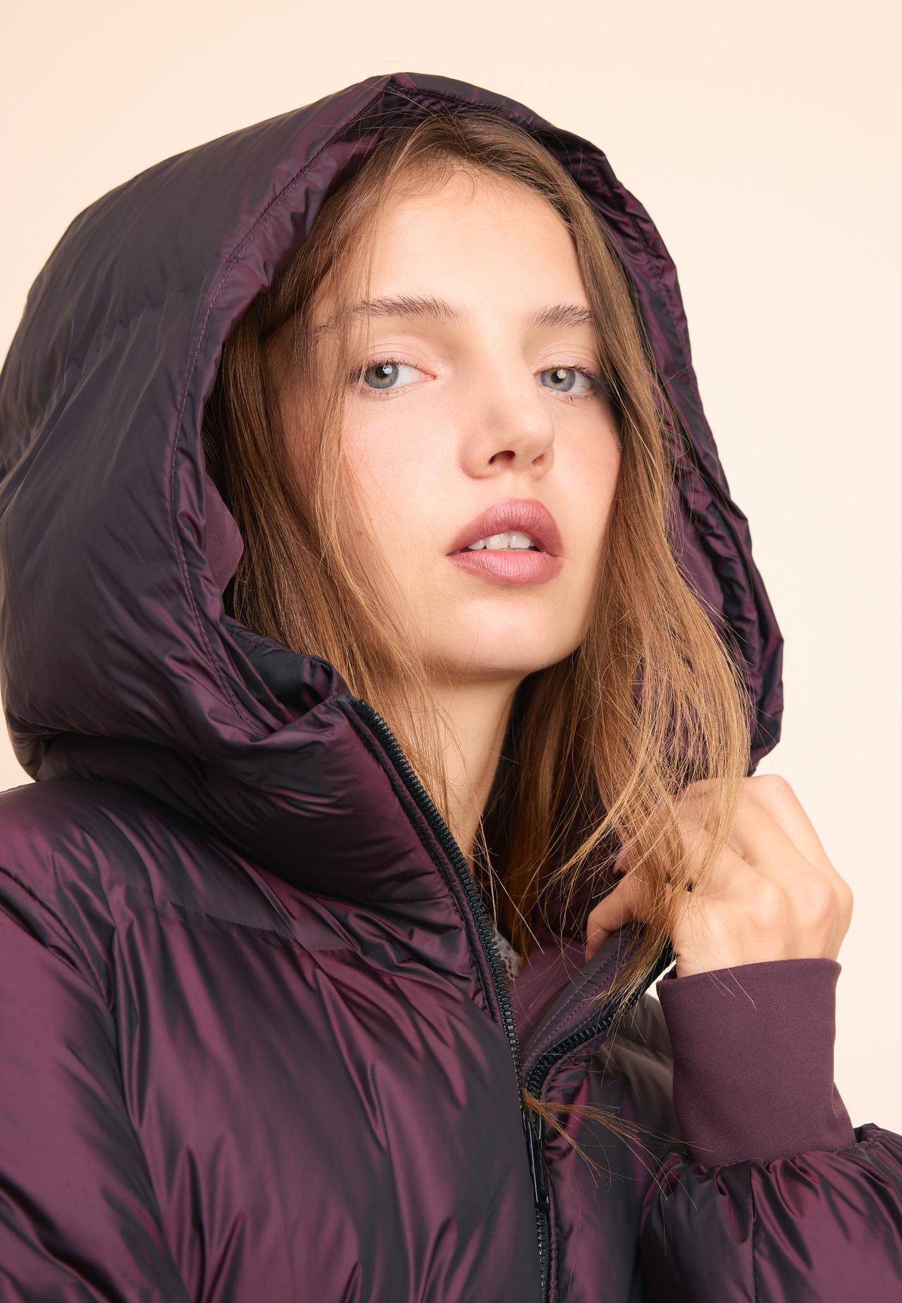 Shiny padded jacket with hood — Dark purple