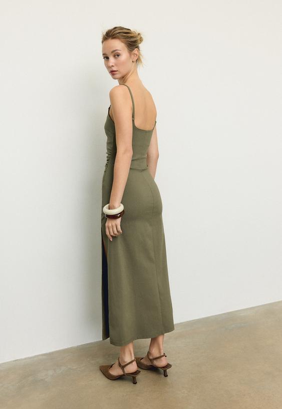 vestido midi bengalina escote cuadrado