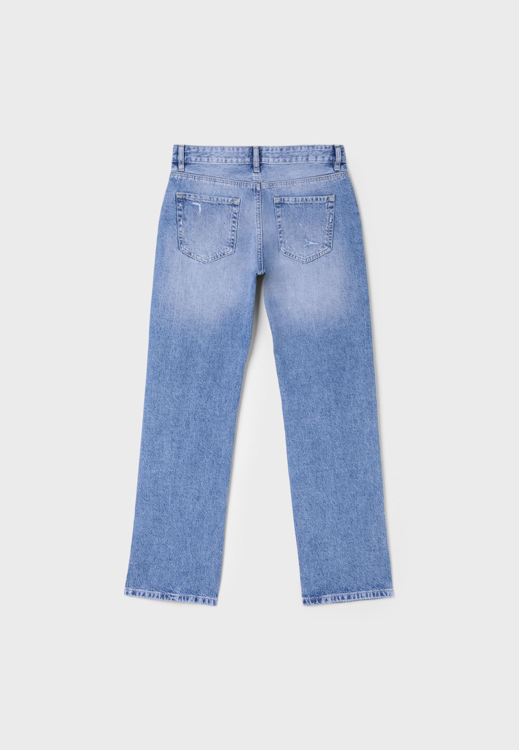 Low-rise ripped straight jeans — MEDIUM LIGHT BLUE DENIM
