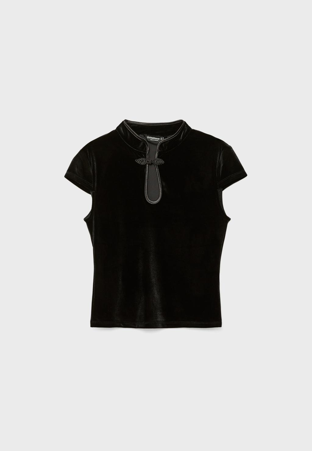 Žametna majica z ovratnikom Qipao