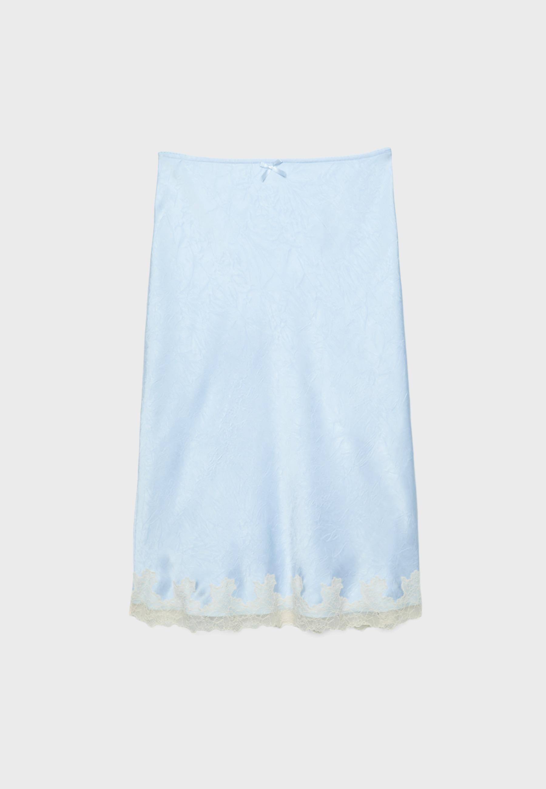 Satin skirt with contrast lace — Sky blue