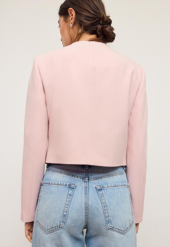 Stradivarius Round Neck Cropped Blazer Pastel Pink Xl