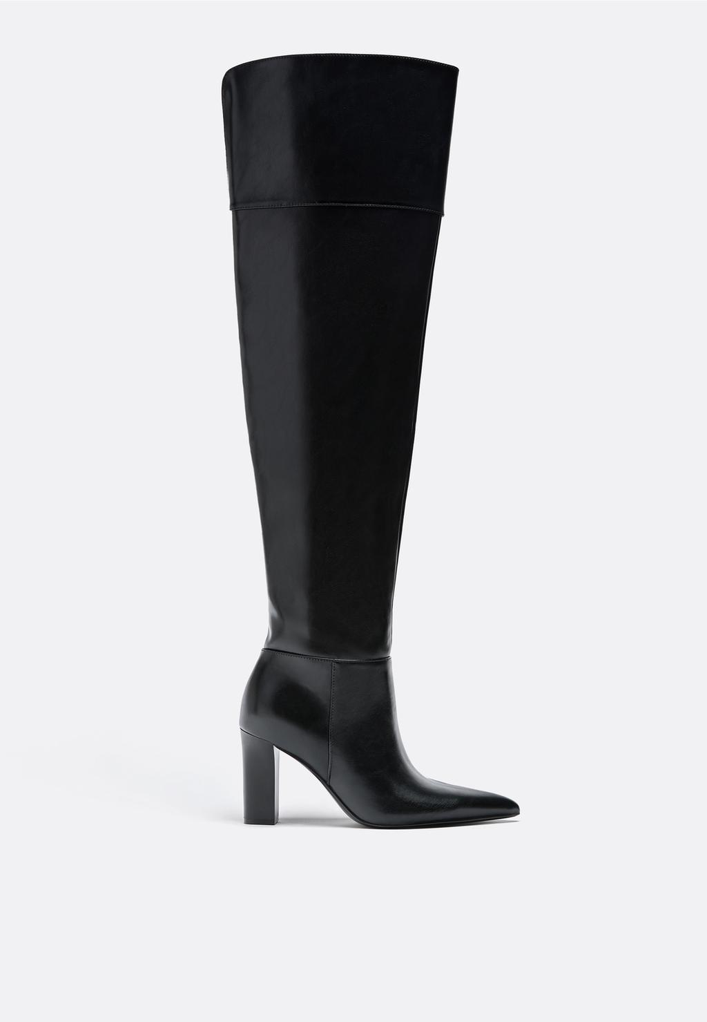 Pleated high-heel knee-high boots