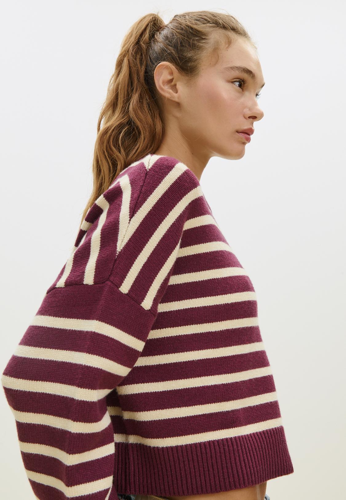 Striped cropped knit sweater Women's fashion Stradivarius Canada