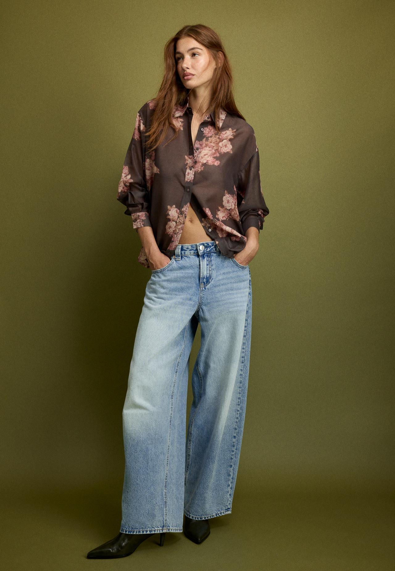 Floral print flowing shirt — Brown