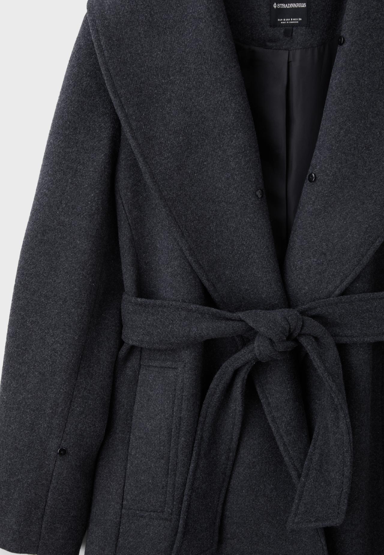 Felt texture coat with faux fur collar — Dark grey