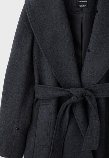 Felt texture coat with faux fur collar — Dark grey 10