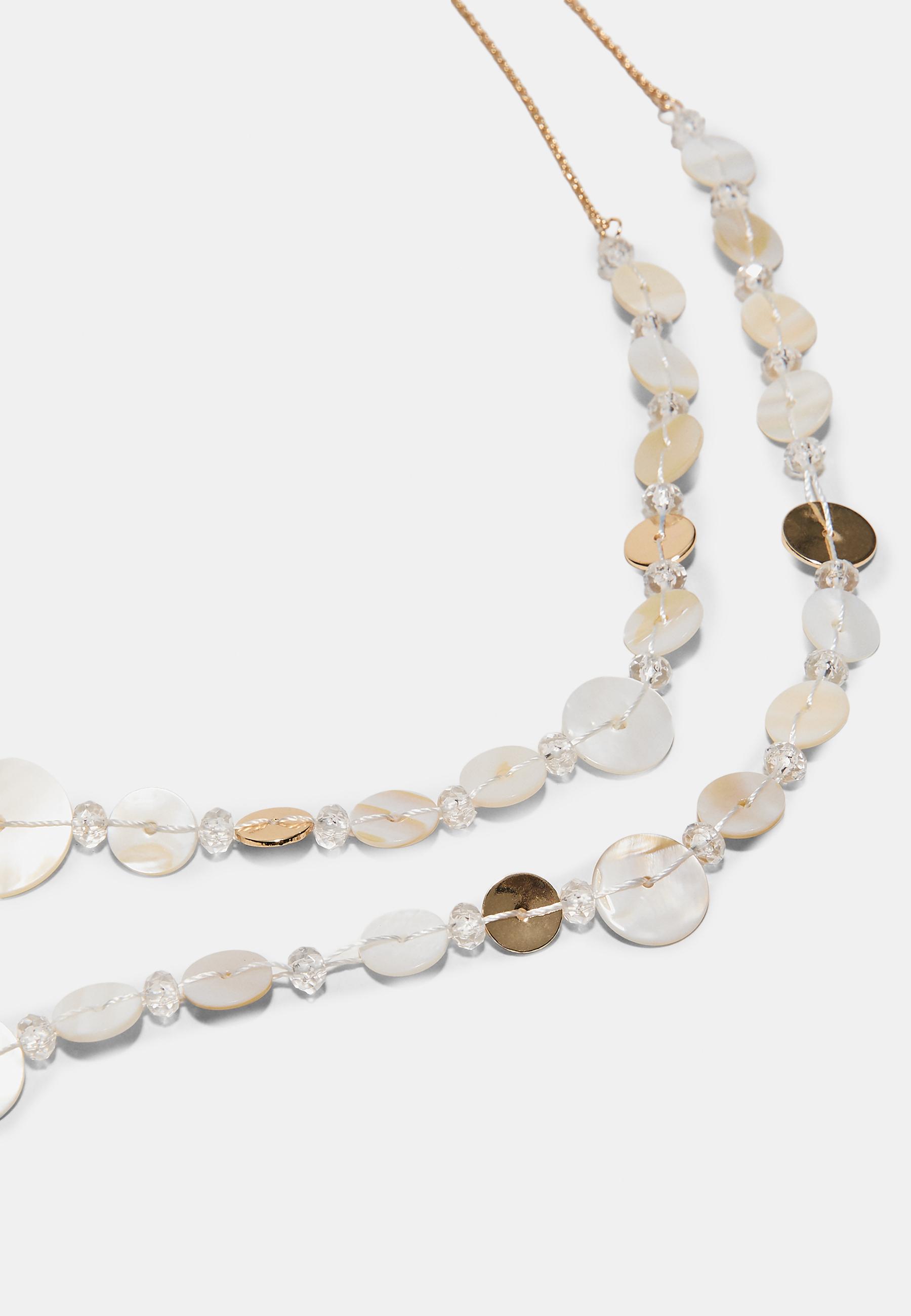Long button necklace — Ecru
