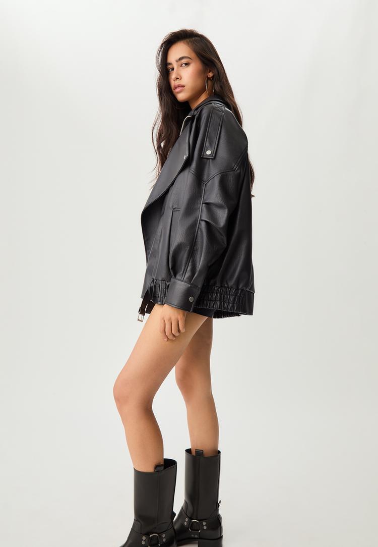 blouson oversize a patte similicuir