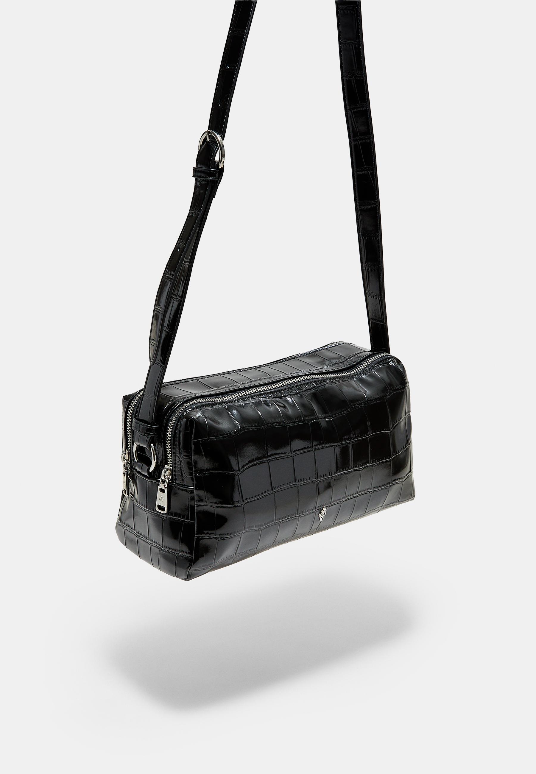 Crocodile-effect rectangular crossbody bag — Black