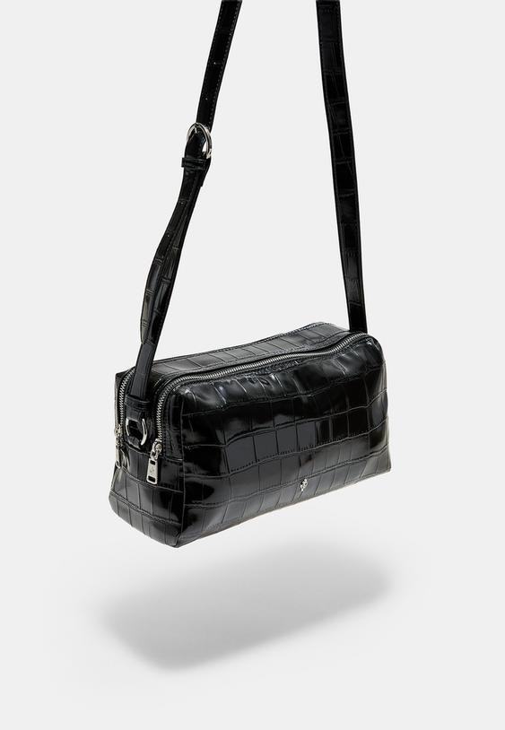 Stradivarius Croc-Effect Rectangular Shoulder Bag Black Os