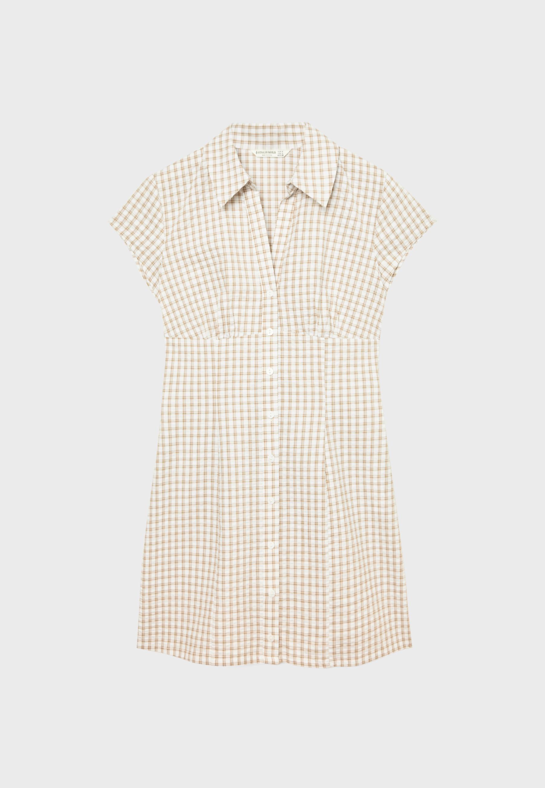 Checked shirt dress — Stone