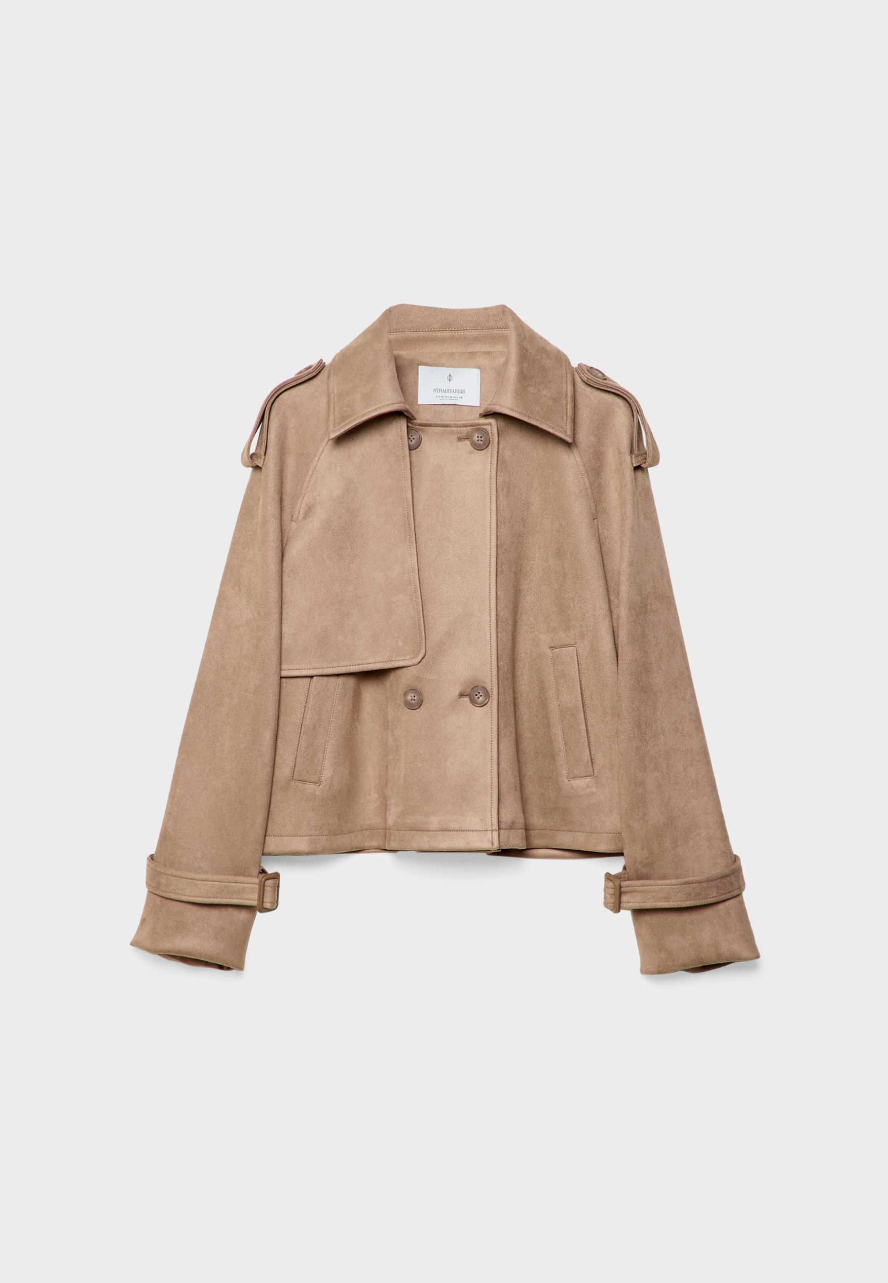 Short faux suede trench coat — Caramel
