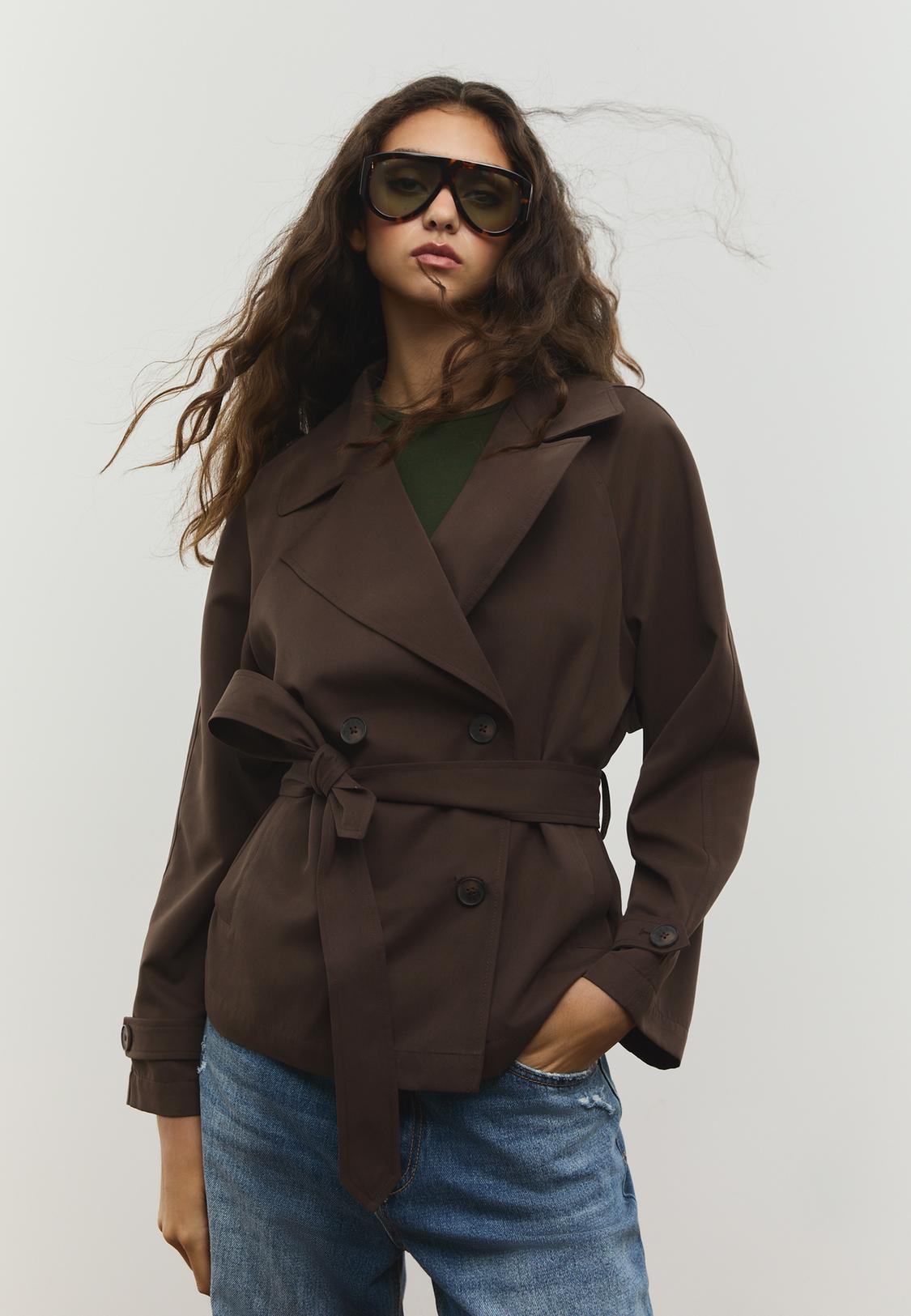 Short flowing trench coat with belt Women's fashion