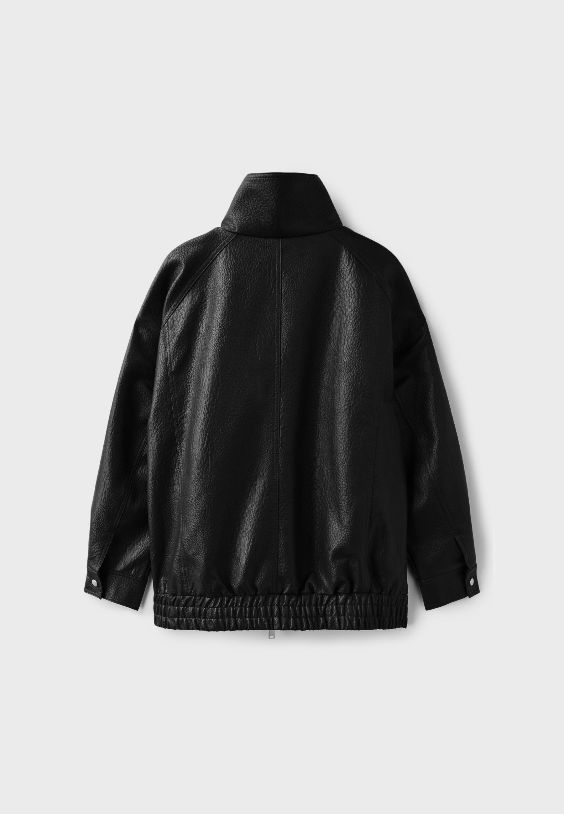 Oversized leather effect button-up jacket — Black