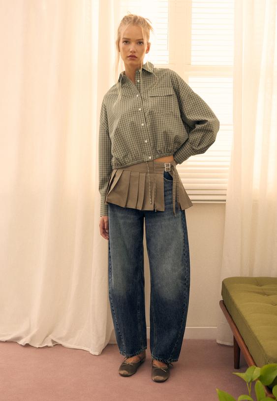 geruite ballonblouse