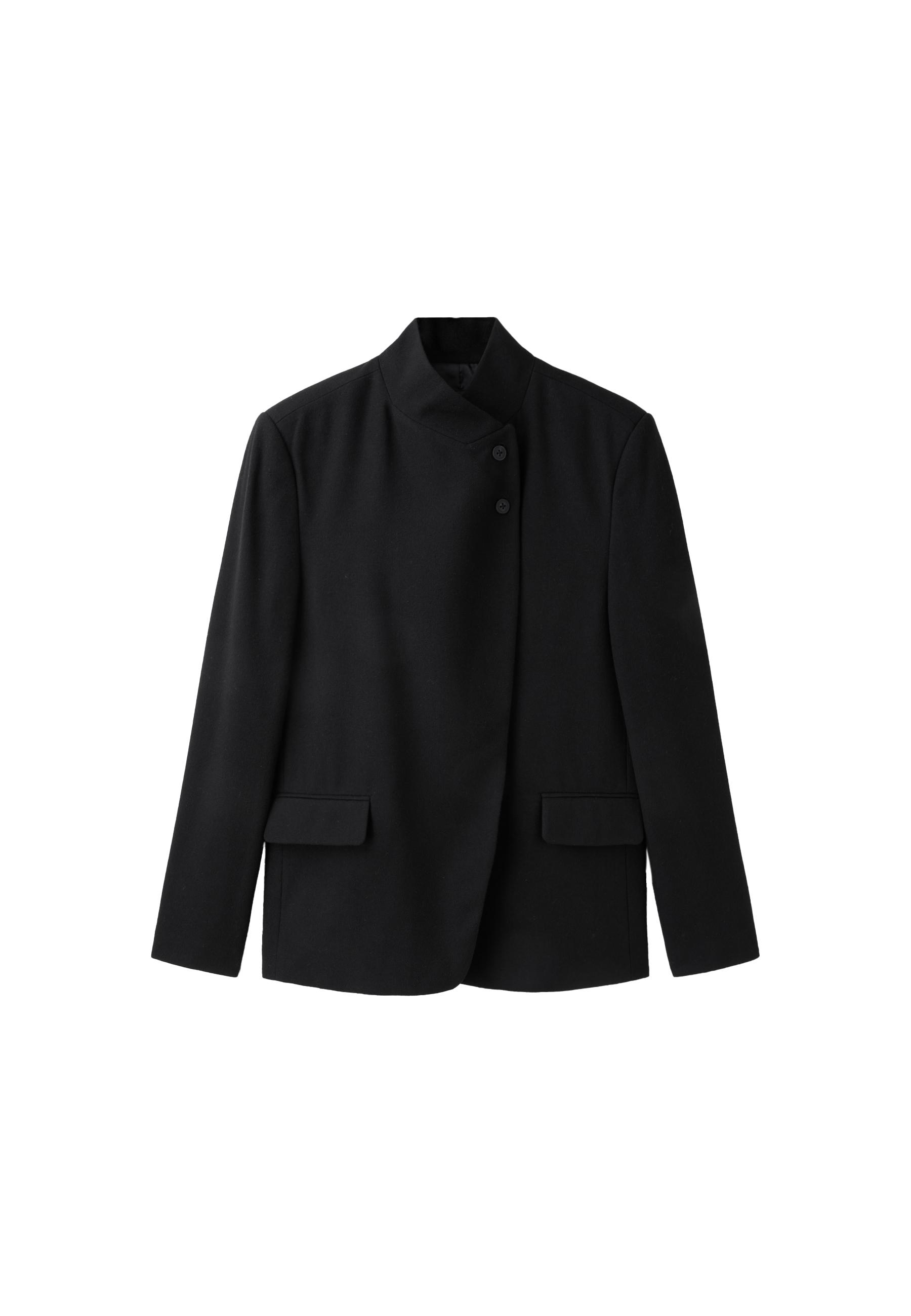 Asymmetric wool-blend blazer — Black