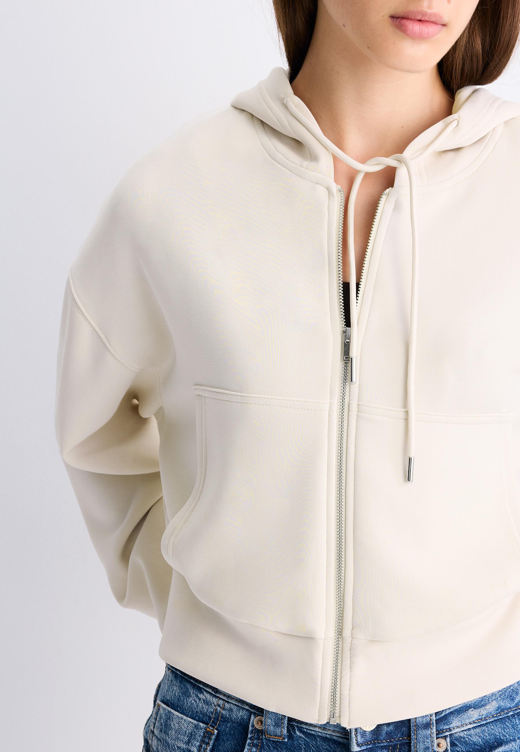 Soft-feel zip-up sweatshirt — Stone