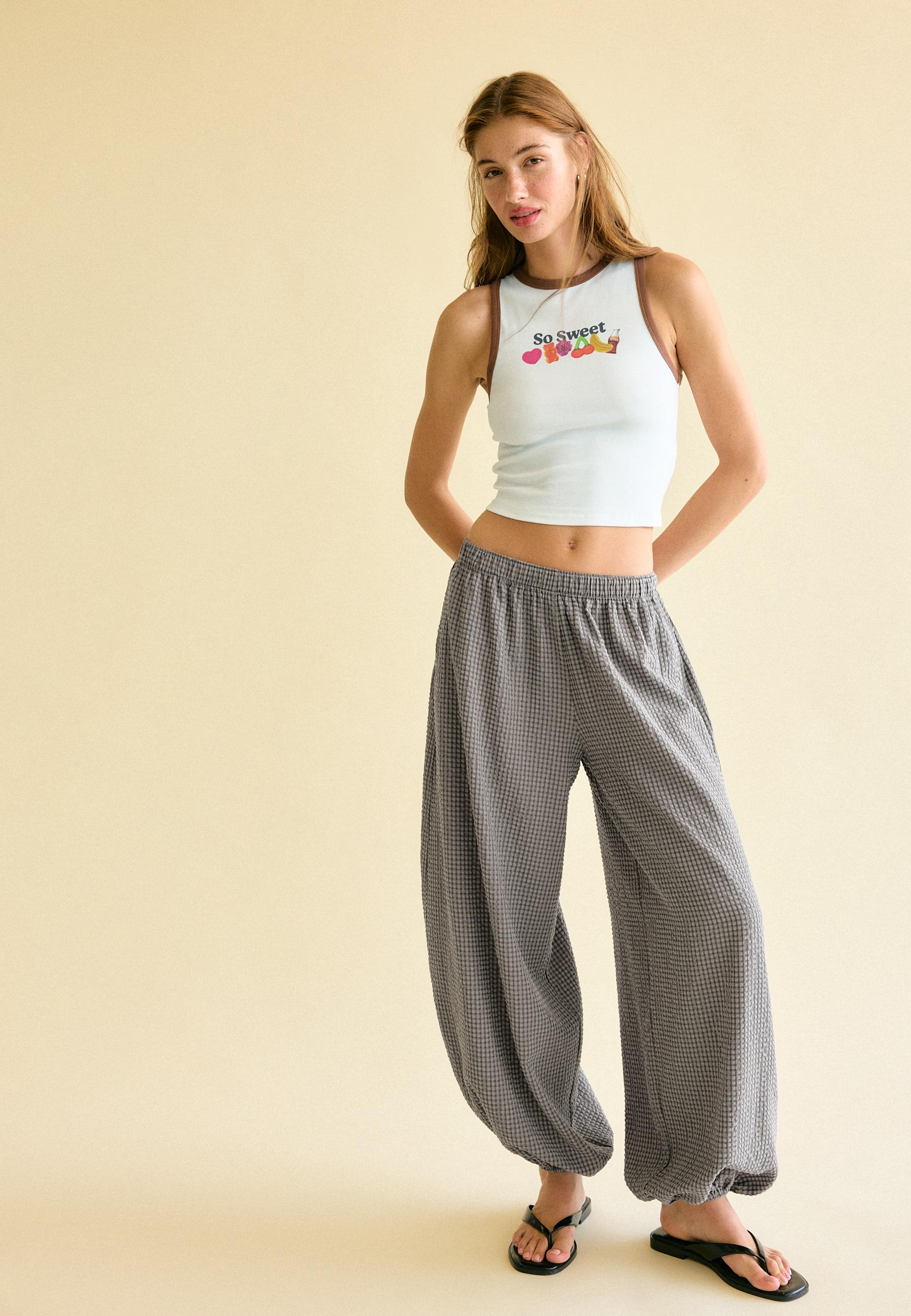 Check voluminous trousers — Dark grey