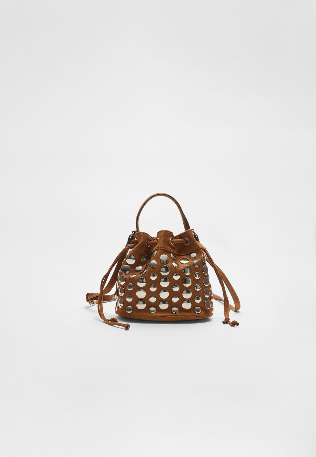 Studded crossbody bucket bag