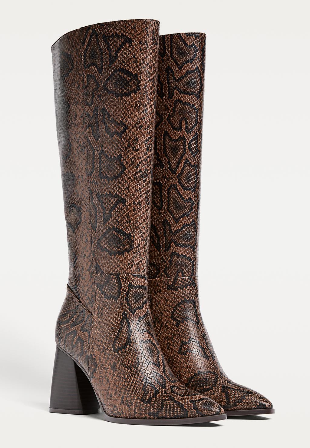 Botte haute à talon imprimé animal