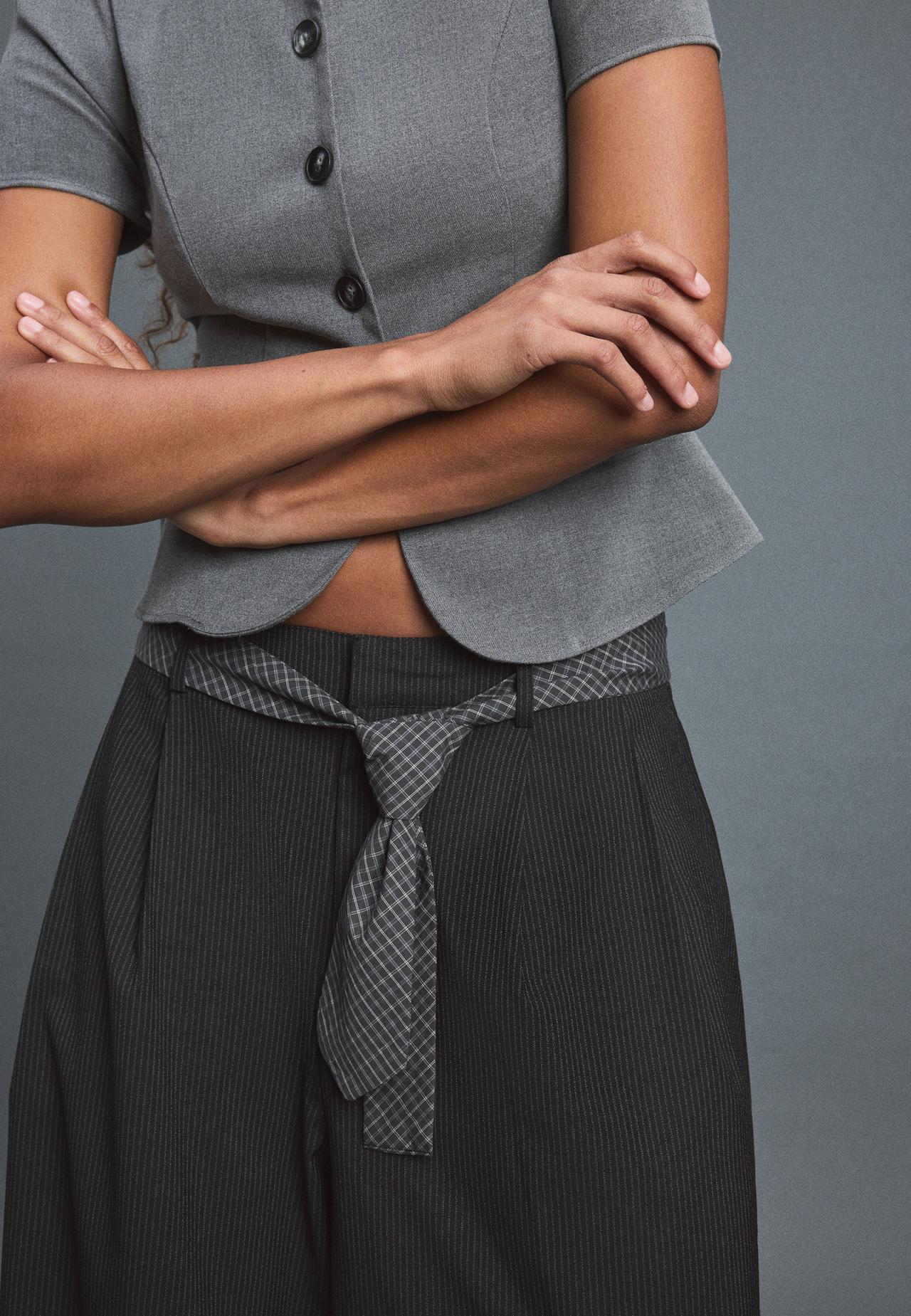 Voluminous sarouel trousers with tie belt — Black