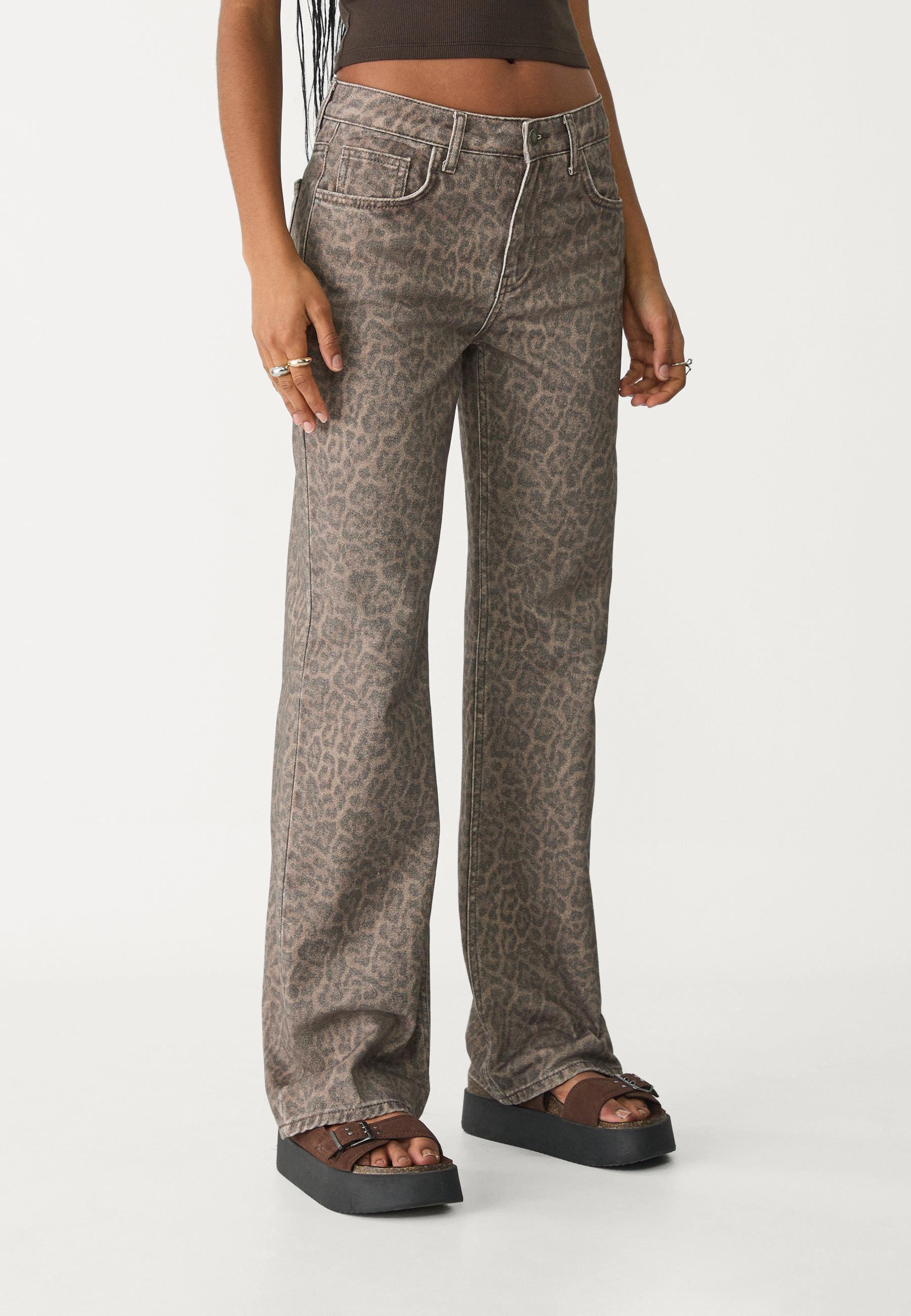 Leopard design straight wide denim pants | Judin
