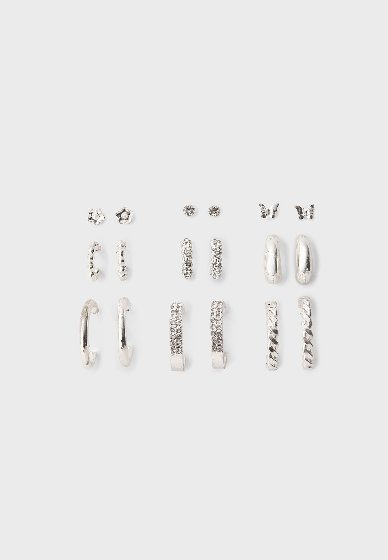 Set of 9 butterfly hoop earrings — Grey