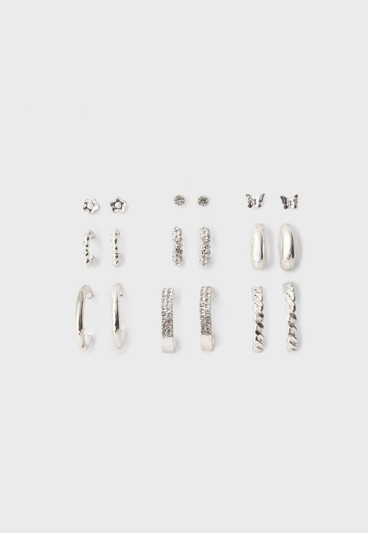 Set of 9 butterfly hoop earrings — Grey