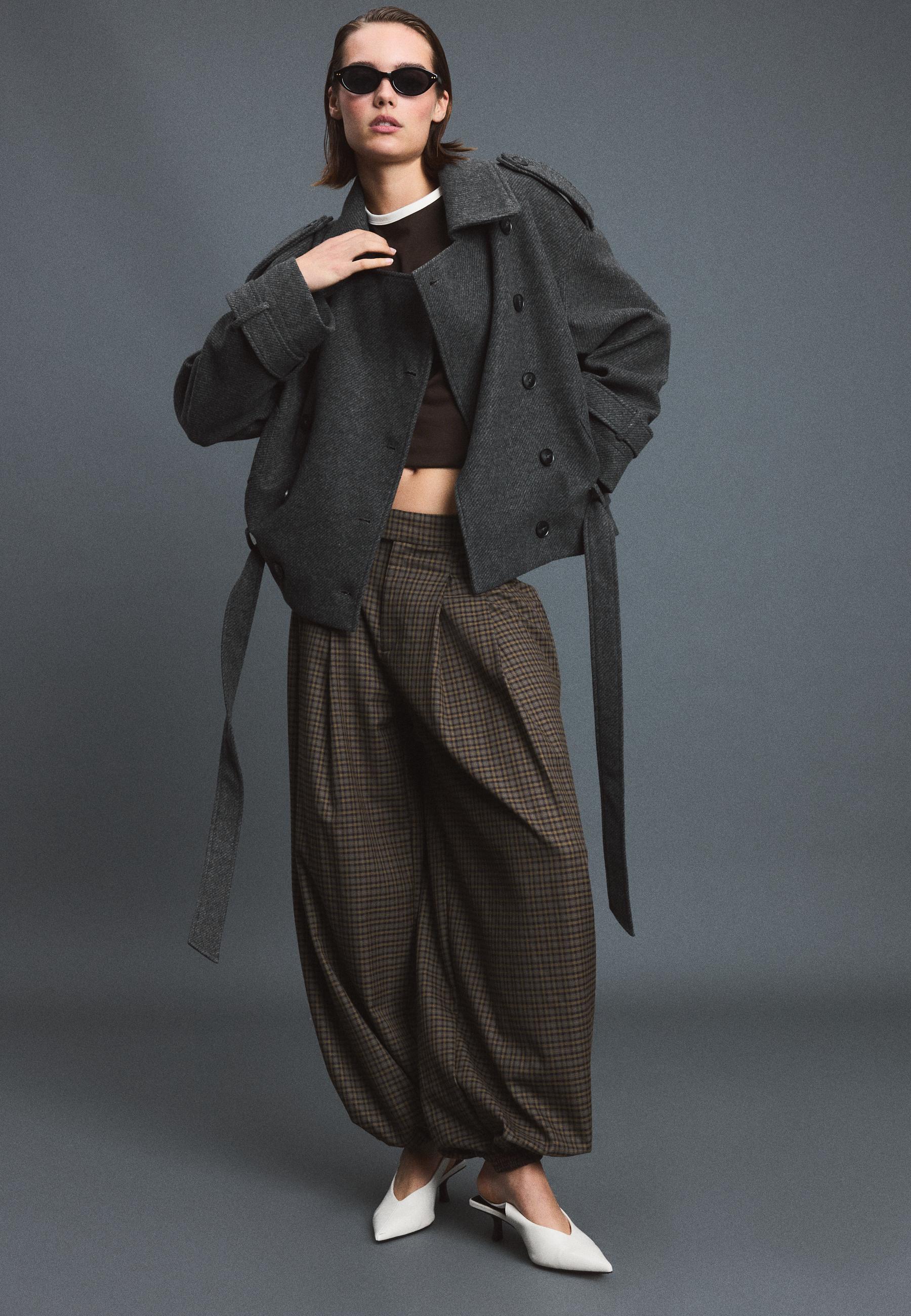 Stradivarius Oversized Trench Απαλής Υφής Ανθρακί S