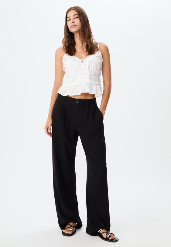 pantalon droit effet lin
