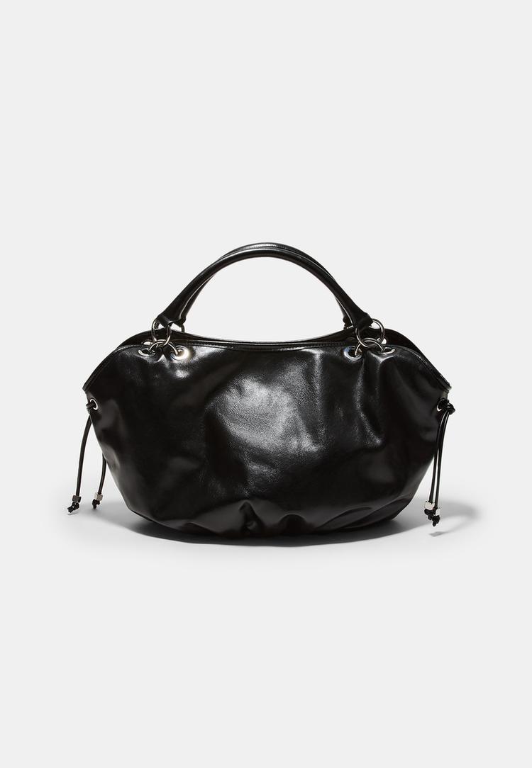 Stradivarius Τσάντα Shopper Στρογγυλή Με Μεταλλικές Λεπτομέρειες Μαύρο Os