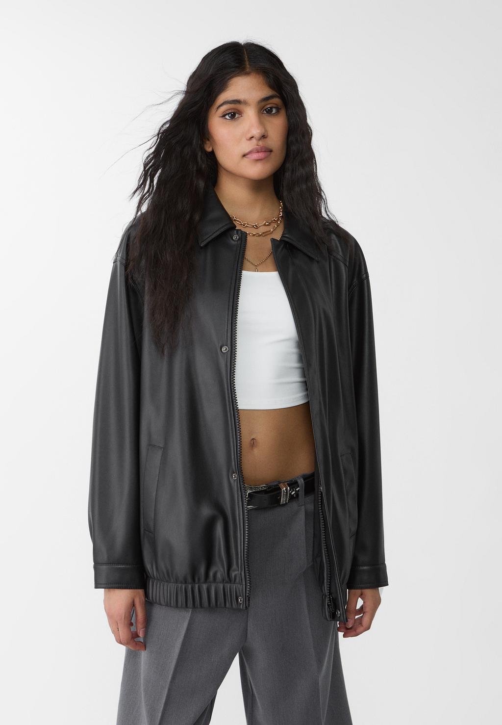 Oversize faux leather jacket