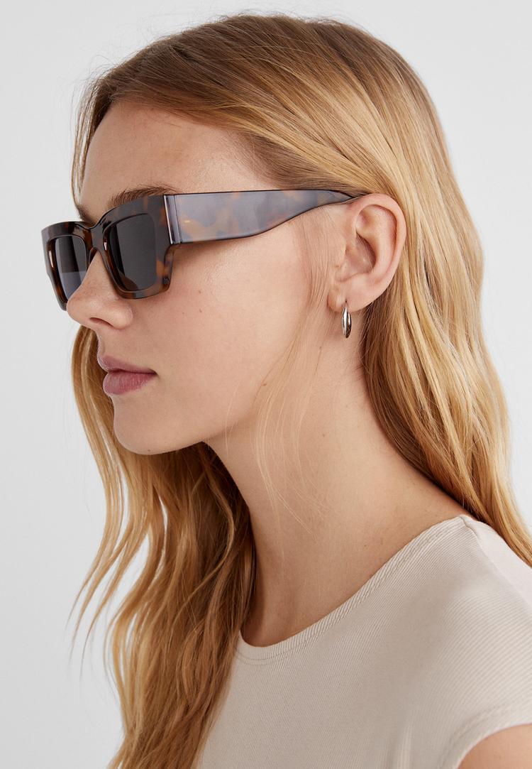 Stradivarius Τετράγωνα Γυαλιά Ηλίου Ταρταρούγα Καφέ Os φωτογραφία