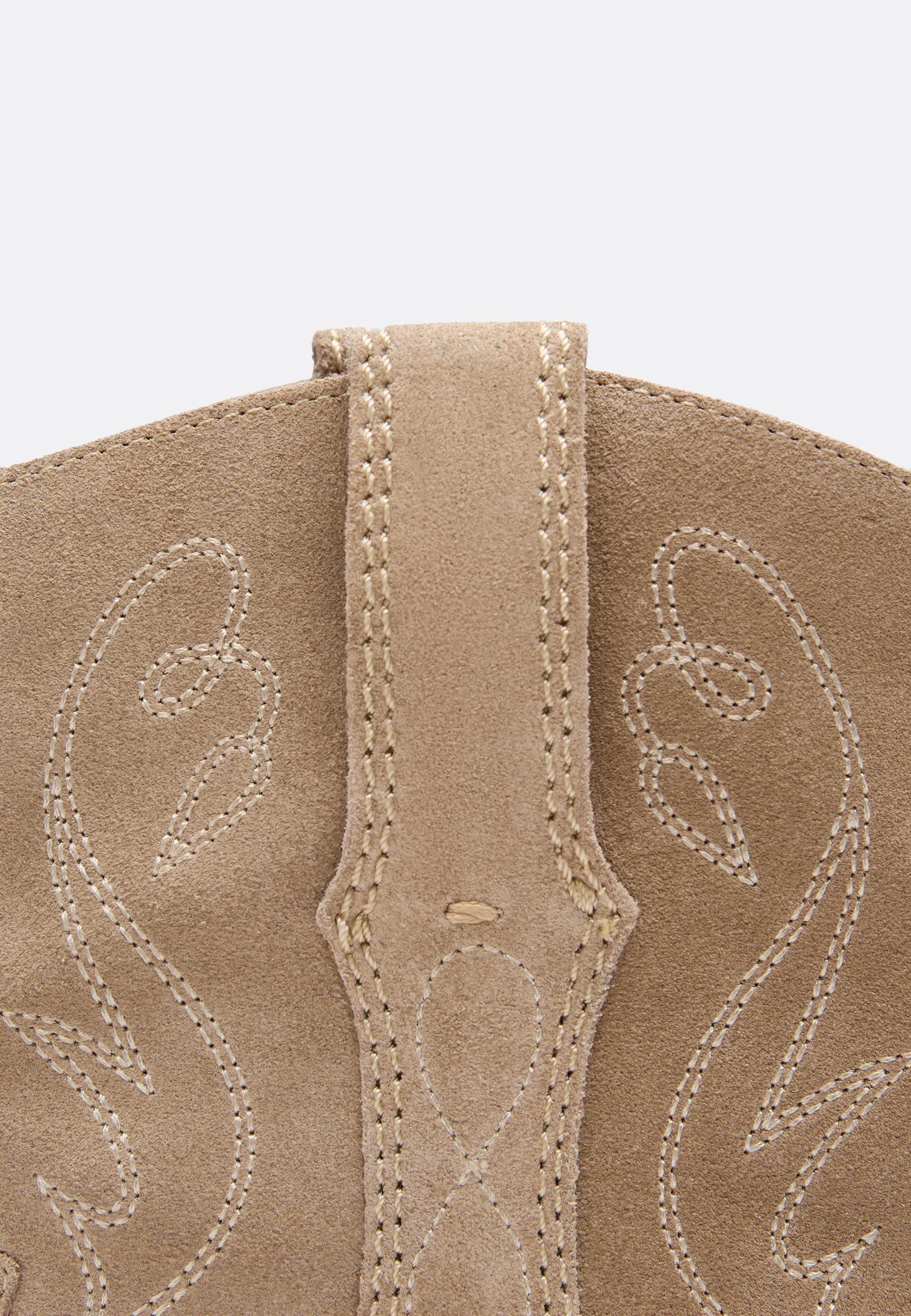 Leather cowboy heeled ankle boots — BEIGE
