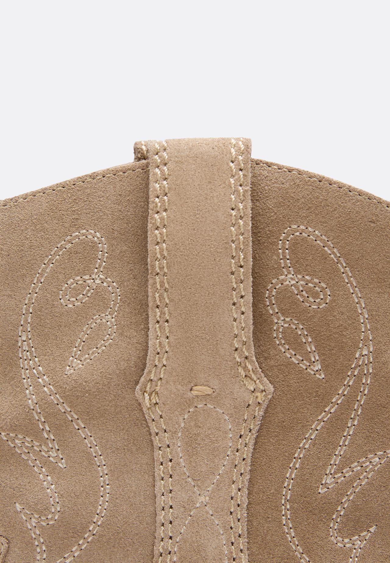 Leather cowboy heeled ankle boots — BEIGE