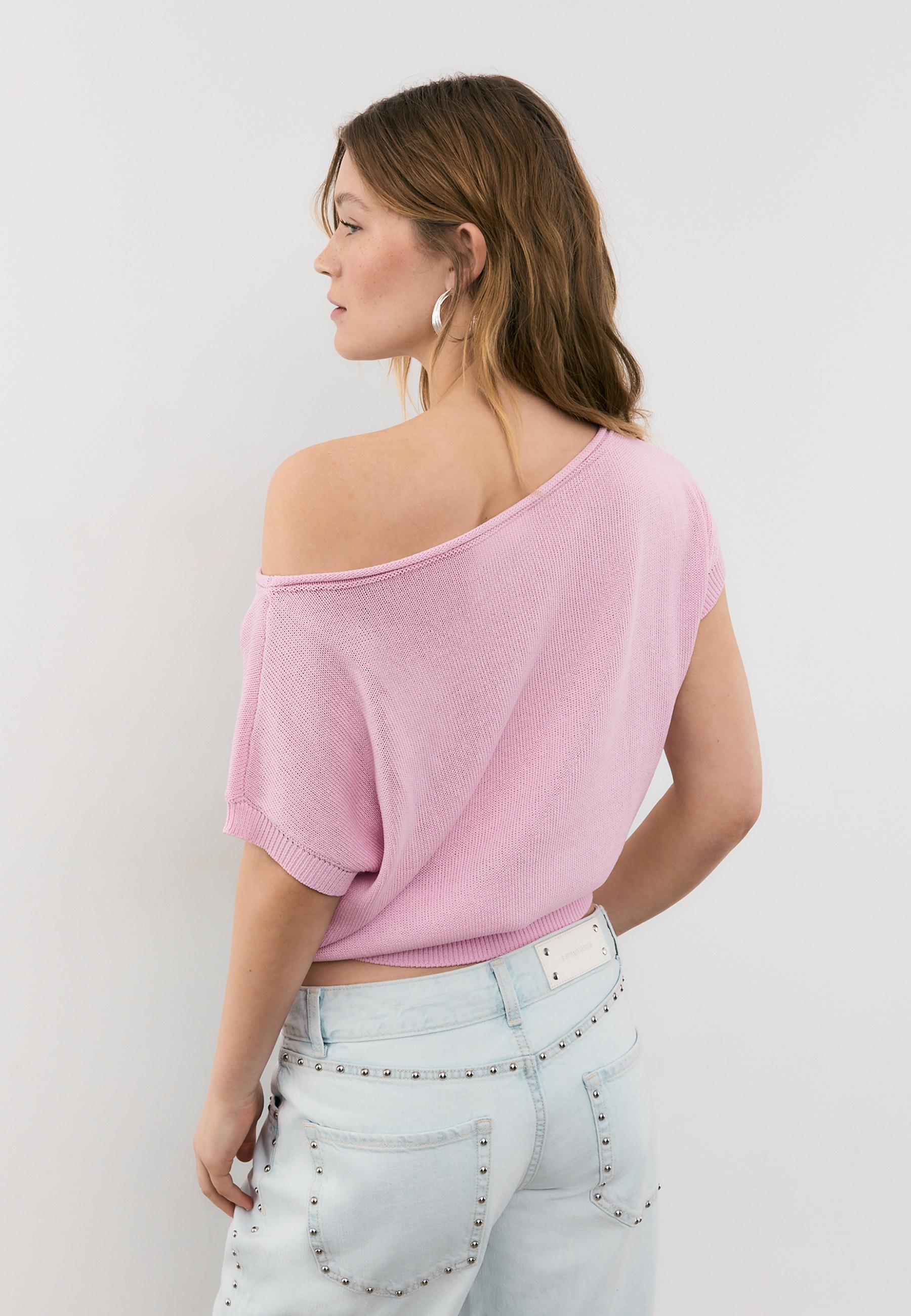 Rustic knit boat neck top — Pastel pink