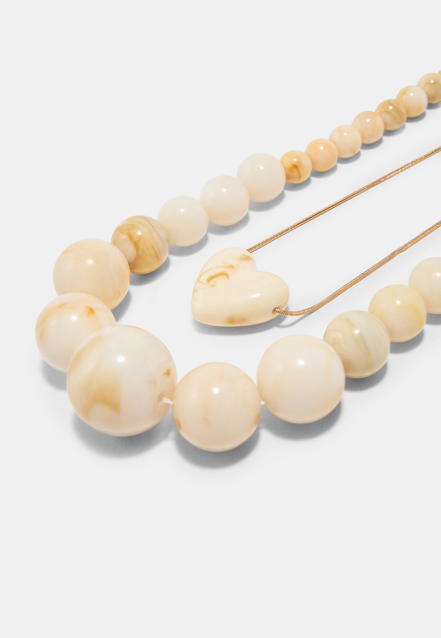Set of 2 beaded and heart necklaces — Ecru