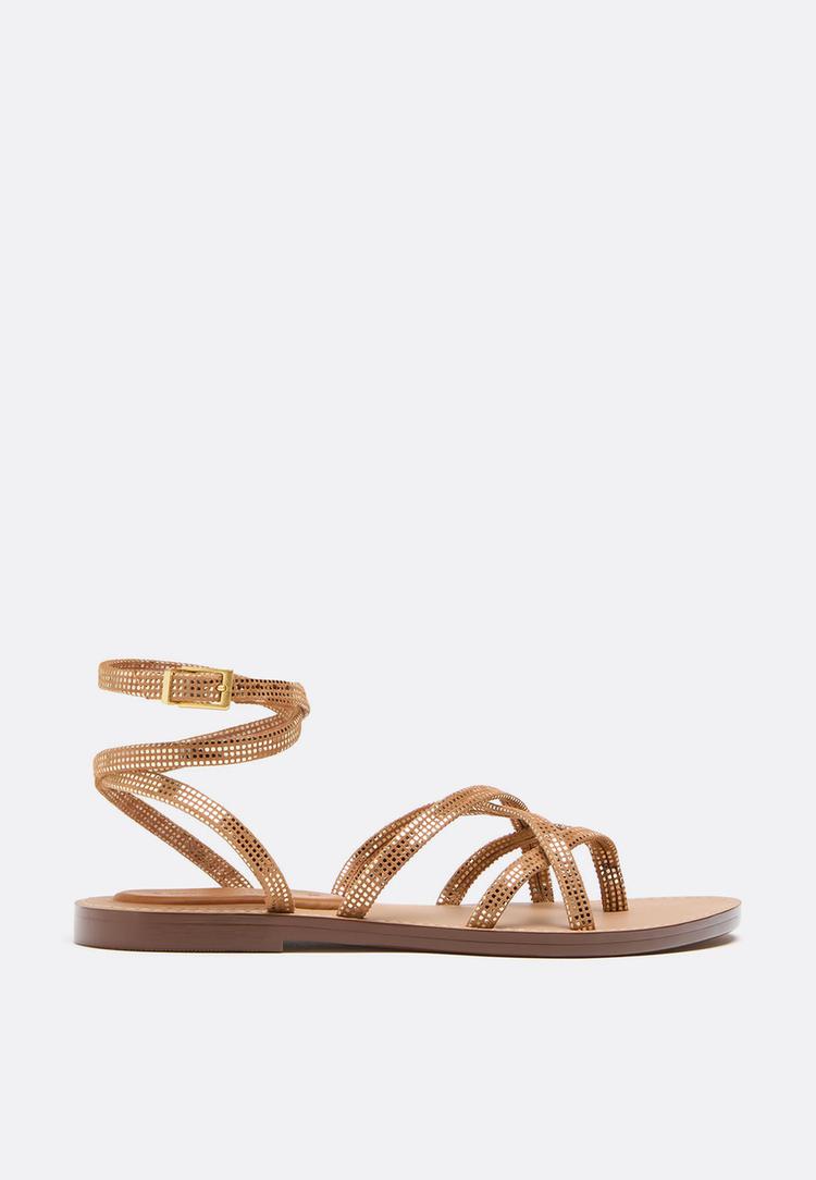 platte leren sandalen met bandjes en studs