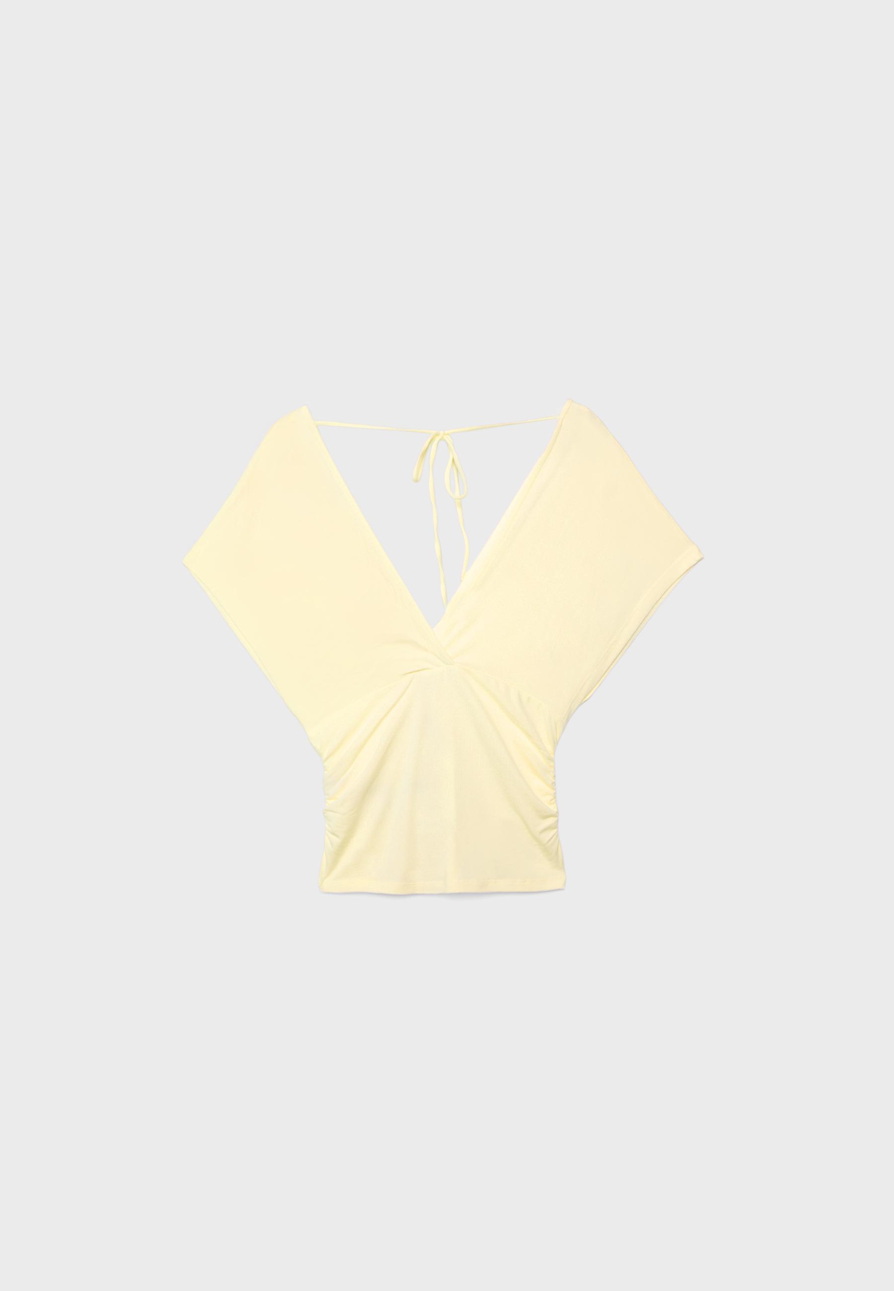 V-neck T-shirt with sash — Pastel yellow