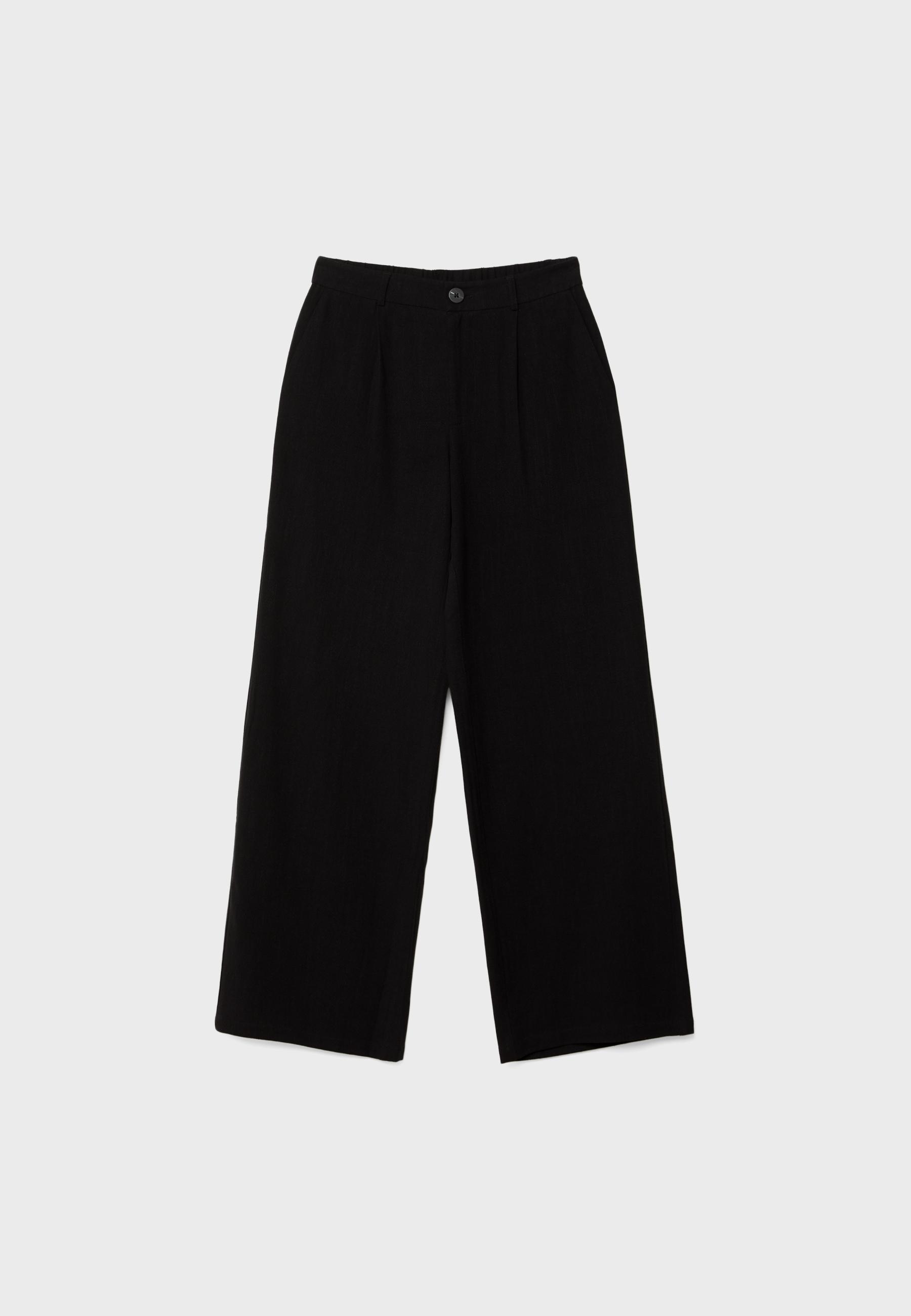 Straight-leg linen-effect trousers — Black
